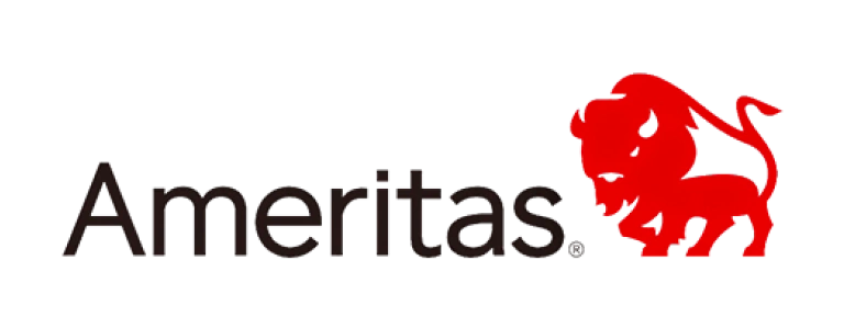 Ameritas logo featuring company name and red bull symbol on white background