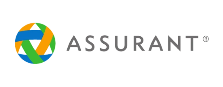 Assurant logo featuring colorful geometric design with registered trademark symbol