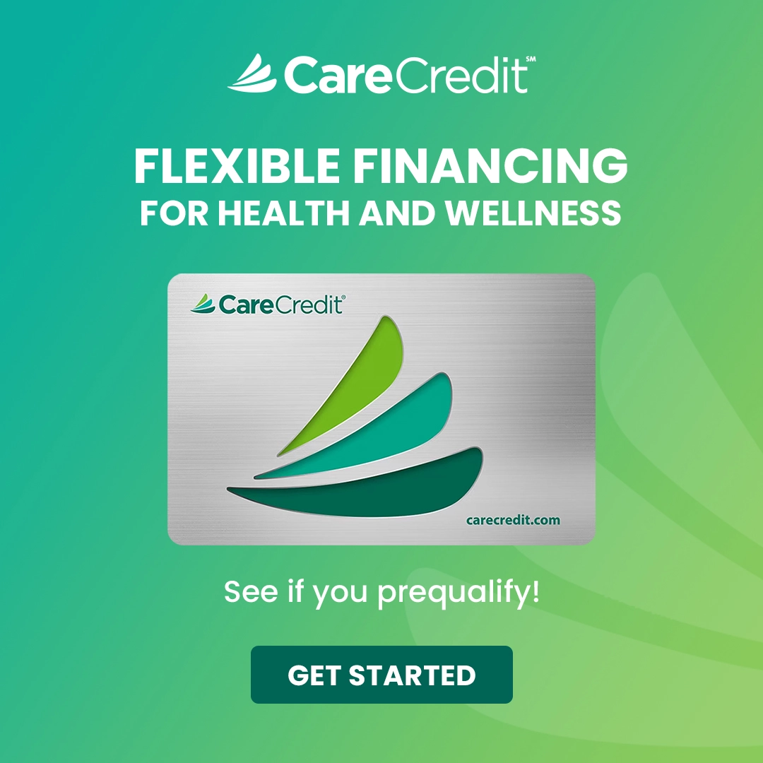 CareCredit card promotion for flexible health and wellness financing with "Get Started" button.