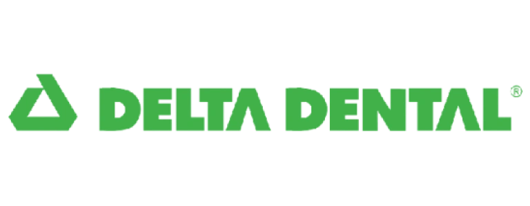 Delta Dental logo in green text with triangular symbol on white background