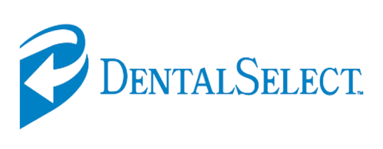 DentalSelect logo with blue tooth and arrow design representing dental care services