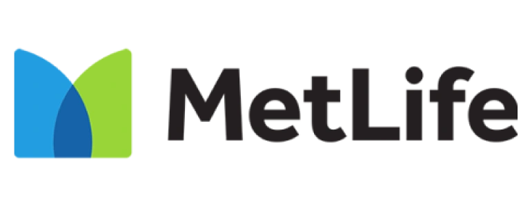 MetLife logo featuring blue and green geometric shapes next to black text wordmark