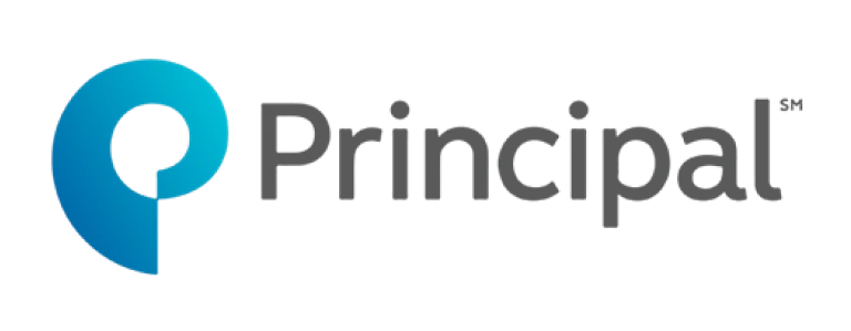 Principal logo with blue spiral icon and gray text on white background