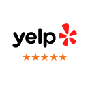 Yelp logo with five-star rating for Round Lake Family Dentistry